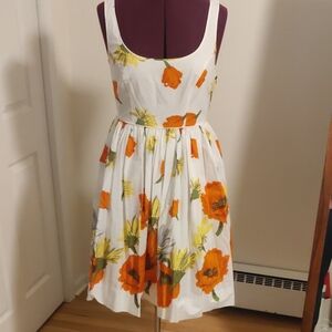 Moulinette Soeurs White and Orange Floral Midi Dress